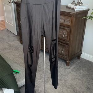 Black Women's Leggings with Cut-Out Design